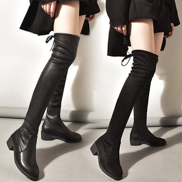 韓版不掉筒綁帶性感顯瘦過膝靴