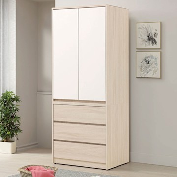 文創集 山多利雙色2.7尺二門三抽衣櫃-82x58x200cm免組