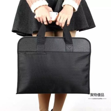 帆布防水手提文件包公文包女士公事包大容量商務休閑包多層文件袋【聚物優品】