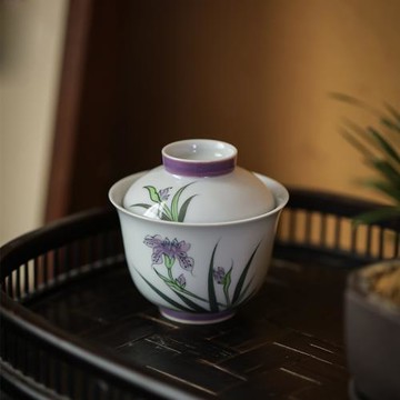 手繪蘭花蓋碗陶瓷泡茶碗單個帶蓋家用功夫茶具中式小茶碗文藝風