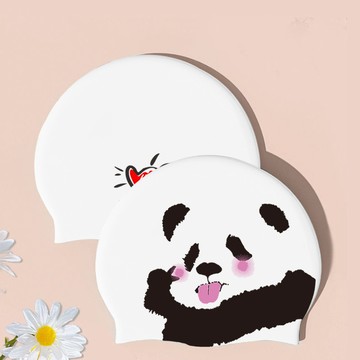 Yummy❥硅膠泳帽熊貓成人防水護髮護耳女士長髮不勒頭遊泳訓練帽子