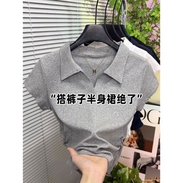 polo領純棉正肩t恤女2025夏季流行爆款氣質百搭遮肉顯瘦收腰上衣