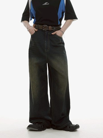 Unvesno (UN) 古著感14盎司復古中性洗水設計廓形牛仔褲 TR-3196