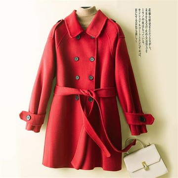 【巴黎精品】毛呢外套中長款大衣-羊毛雙面呢休閒雙排扣女外套3色p1ag80