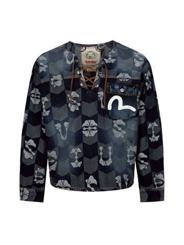 Allover Monogram Kamon and Seagull Loose Fit Jacquard Denim Anorak