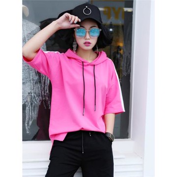 短袖女寬松大版港風夏網紅遮肚子休閑帽衫t恤女設計感小眾上衣