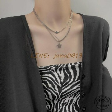 歐美鈦鋼五角星項鍊女士潮流拼接嘻哈辣妹鎖骨鍊簡約女性配飾【木屋雜貨】