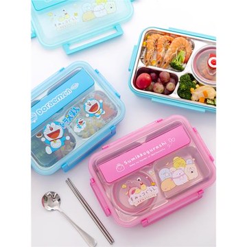 304不銹鋼飯盒卡通可愛小學生帶碗分隔餐盒兒童hello kitty便當盒