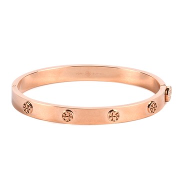 TORY BURCH MILLER 滿版浮雕T LOGO 金屬手環 7MM-玫瑰金