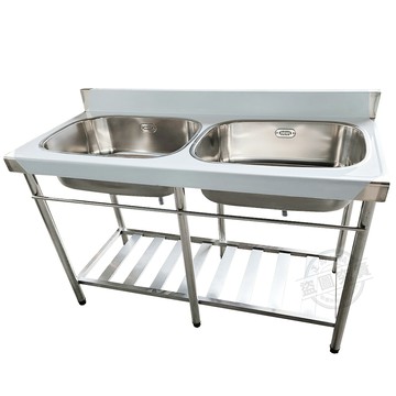 水槽洗衣槽 【Abis】客製商品-頂級升級加牆款304不鏽鋼125CM洗台雙槽式水槽/洗手台/洗碗槽/洗衣槽/流理台-1入