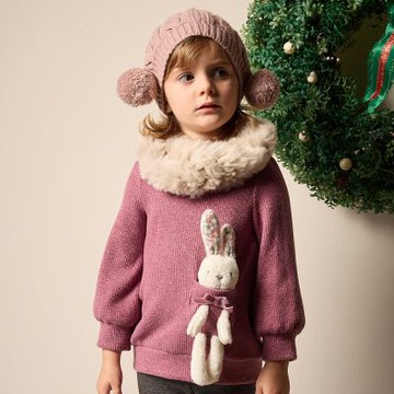 PIPPY 俏皮可拆式小兔子玩偶小立領微長版長袖上衣 玫瑰-110