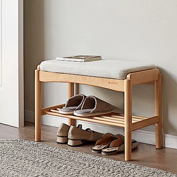 源氏木語京都山毛櫸原木色布面穿鞋椅 Y107T51 米白 (H014361084)