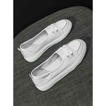 真皮淺口小白鞋女秋2025新款運動休閑小板鞋平底旅游開車護士單鞋