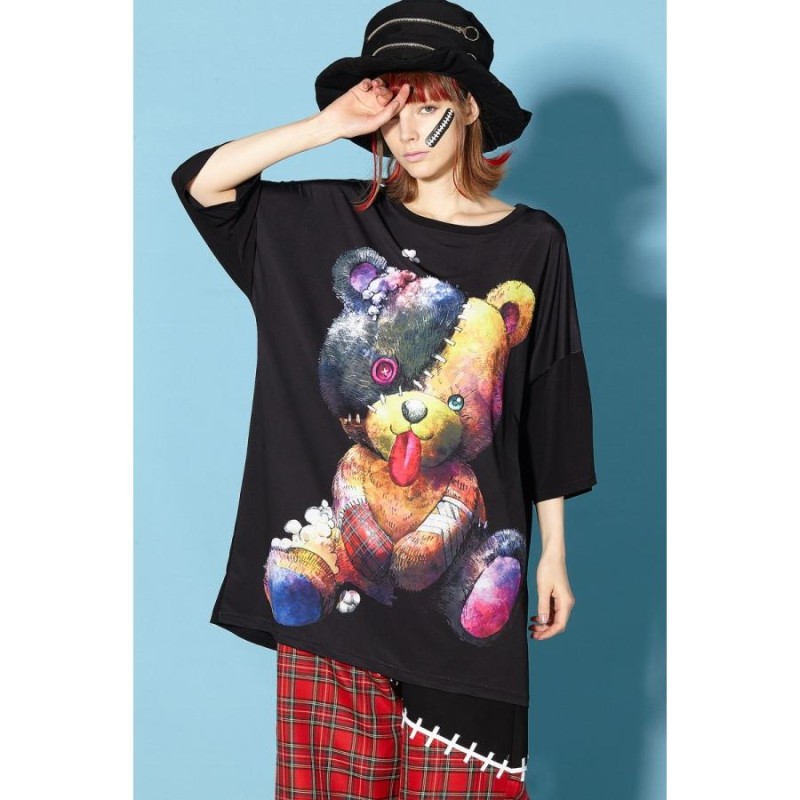 ankoROCK アンコロック ビッグ Tシャツ メンズ カットソー レディース ユニセックス 半袖 ビッグシルエット 白 ホワイト テディベア クマ  | LINEショッピング