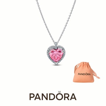 獨家絨布袋💝【Pandora官方直營】粉色鑲邊心形項鏈-45-925銀