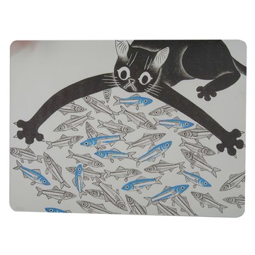 藝術餐墊，貓和魚圖案  40 x 30cm  《最愛的點心 貓 》  1個