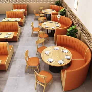 定制餐廳實木桌椅組合奶茶漢堡甜品小吃快餐店粉面館靠墻卡座沙發 8143