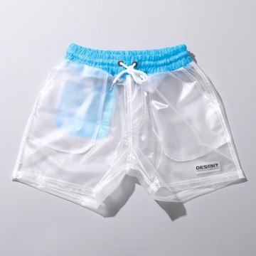 海邊沙灘褲 時尚男士透明短褲 潮流防水四分褲旅游度假防尷尬泳褲
