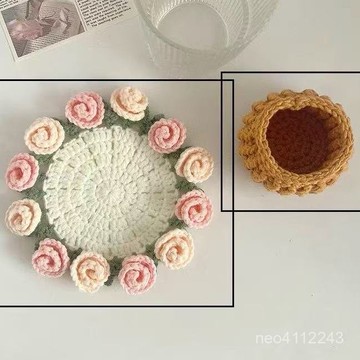 甄選好物🐑迷你花束毛毯 【材料包】 玫瑰花束毯子杯墊 杯墊 手工毛綫花束毯子 毯子 花束毯子 手工編織毯子 變花束創意禮