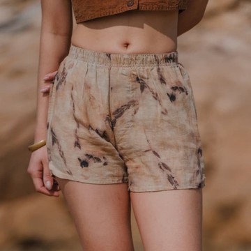 4花色 復古印花植物染休閒短褲 阿羅褲 艾揚格瑜伽褲