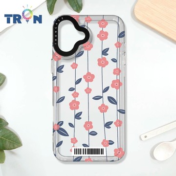 TRON iPhone 16 PLUS 條紋透明小花C款 防摔太空載具殼 透白 軟硬 手機殼