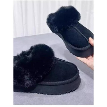 毛毛厚底棉拖鞋女2024冬季新款皮毛一體外穿包頭拖加絨雪地靴