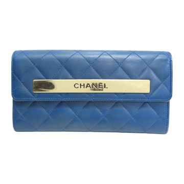 CHANEL 香奈兒 藍色 羊皮 trendy long wallet 扣式t長夾 【二手名牌BRAND OFF】