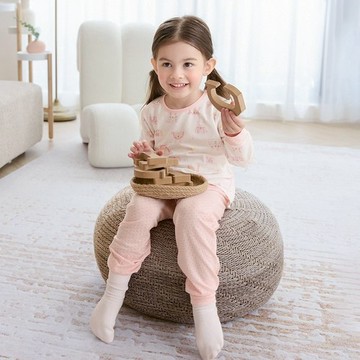 彩虹兔圓領冷氣衫套裝 (鋅纖維布+天絲細格緹花布)