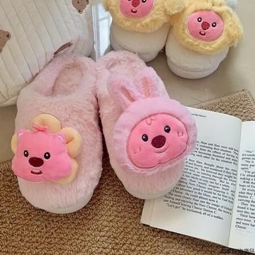 可愛海狸loopy冬季毛毛拖鞋加絨2024防滑厚底新款保暖秋冬卡通 毛絨絨拖鞋 拖鞋 室內鞋 毛絨鞋 厚底