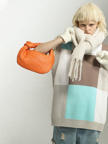 UNVESNO青色流沙 圓領方格國潮復古針織毛衣背心男馬甲 SWS-1460