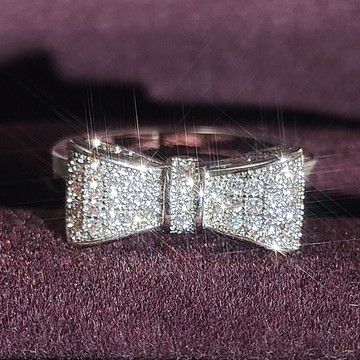 歐美新款白色蝴蝶結戒指女簡約