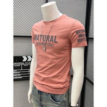 夏季短袖t恤男裝上衣服字母刺繡體恤新款修身帥氣百搭衣服潮牌ins