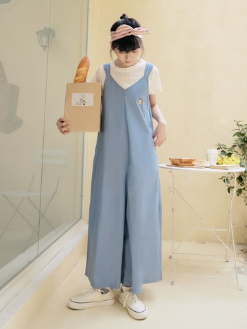 咖啡廳家族．吐司男孩純棉寬版吊帶褲