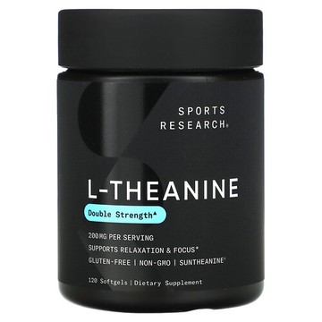 Sports Research, L-茶氨酸，雙倍功效，200 毫克，120 粒軟膠囊