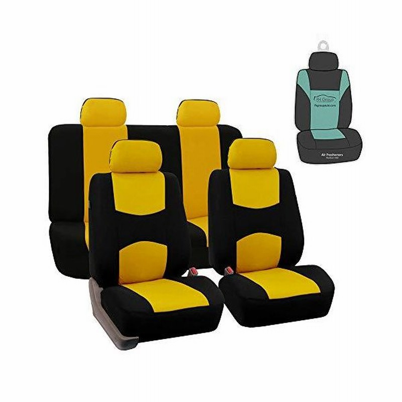 Fh Group Fb スタイリッシュな布フルセット カーシートカバー イエロー ブラックカラー ギフト付き ほとんどの車 トラッ 通販 Lineポイント最大get Lineショッピング