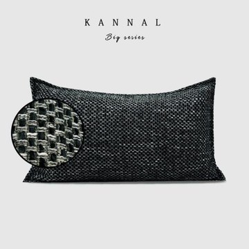 『小香風』高端詫寂黑色粗花呢棉麻靠墊新中式樣板間售樓處腰枕