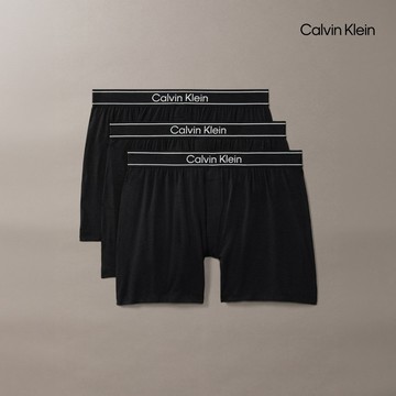【Calvin Klein】 CK 人造絲棉質四角內褲 3 件組_黑色