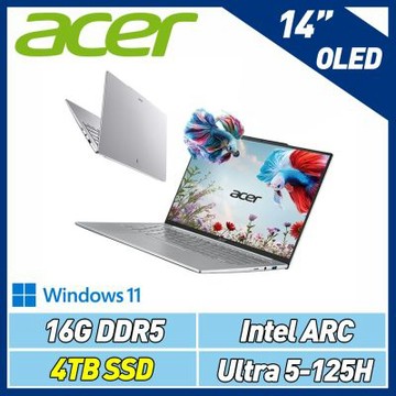 Acer 宏碁 Swift AIR SFA14-71M-57TB 14吋OLED輕薄特仕筆電 銀(Ultra 5 125H/16G/4TB SSD/Win11)
