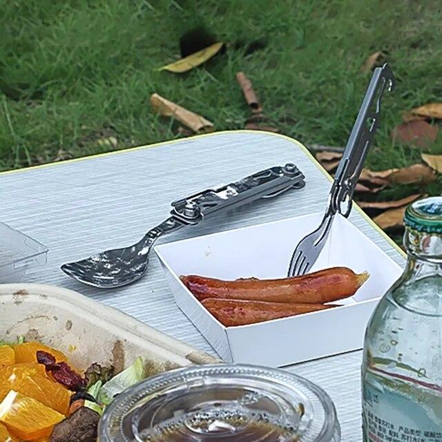 折りたたみナイフ,フォーク,ナイフ,スプーン,屋外,ピクニック,ハイキング,旅行用のポータブルキャンプ用品