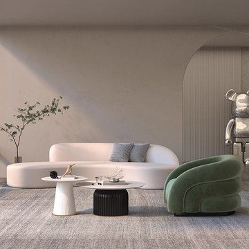 免運 開立發票 簡易沙發ins風弧形異形科技布沙發美容院休息區服裝店客廳小戶型 快速出貨