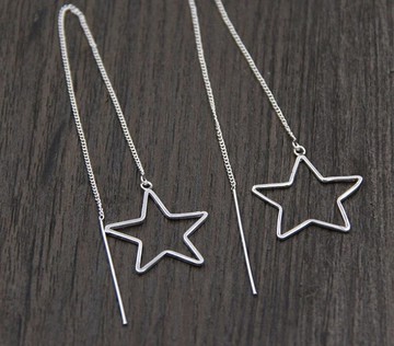 S925 純銀女孩可愛空心星星耳墜手工長鏈