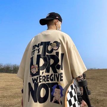 短袖t恤男夏季美式hiphop潮牌印花半袖上衣寬松大碼休閑情侶體恤