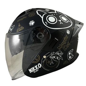 Nikko 安全帽 N559 N-559 #2很多貓 消光黑 內墨鏡 抗UV 眼鏡溝 耳機槽 鴨尾 可拆洗 半罩式