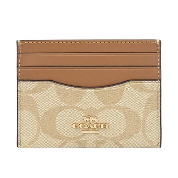 COACH CH415 金屬LOGO印花隨身名片卡夾.卡其/咖