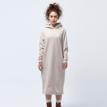 Cozee-抗菌刷毛連帽洋裝-銀啡麻M-L