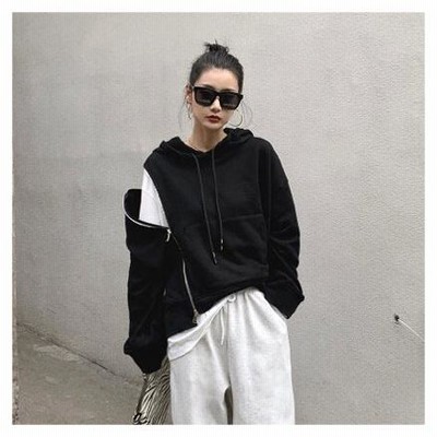 トレーナー 韓国 ストリート 原宿系 ダンス 衣装 ファスナー HIPHOP Y2K レディース オフショル スリット オフショル トレーナー トップス ショート丈 韓国 ストリート系