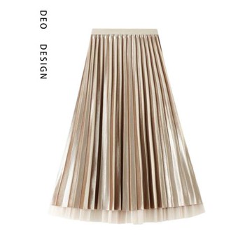 中長款金絲絨半身裙女兩面穿2025春秋新款高腰a字百褶裙網紗裙子