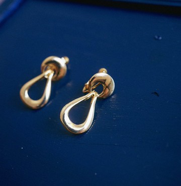 水滴型 金色古董飾品耳夾耳環 vintage母親節 禮物