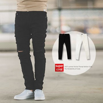 【N9980J】經典百搭膝蓋割破素面牛仔褲 (LE-KR8606)