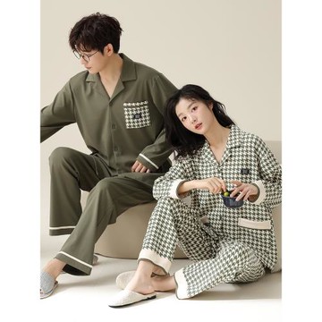 都市麗人情侶睡衣春秋款純棉長袖2025新款秋季女款男士家居服套裝